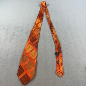 Vintage Rhodia France Orange Geometric Diamond Woven Acetate Mens Necktie Tie